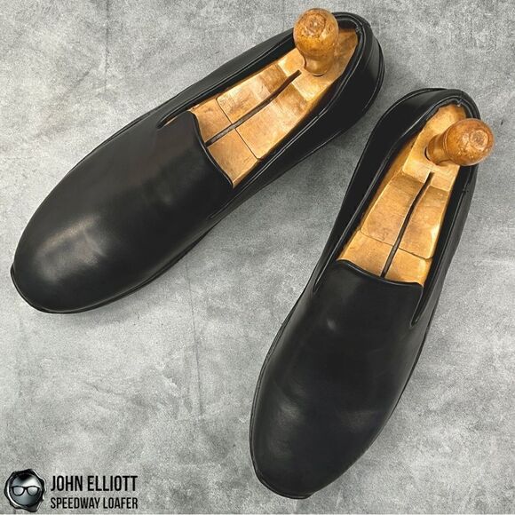JOHN ELLIOTT SPEEDWAY LEATHER LOAFERS IN BLACK BUFFED CALFSKIN MEN’S LUXURY SHOE - Picture 8 of 16